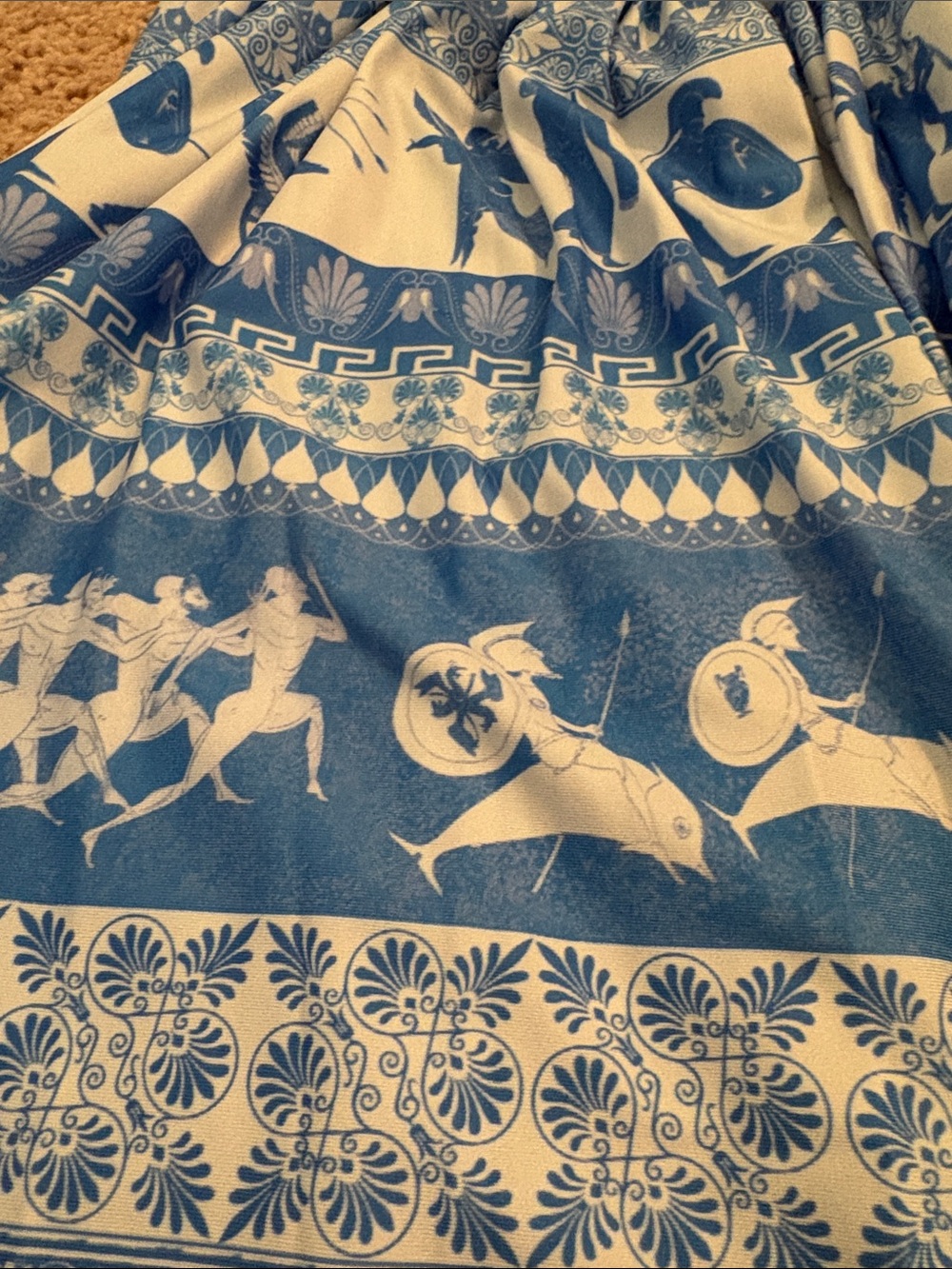 Black milk Blue and White Greek Key Maxi Dress with Tie Straps - Picture 2 of 4